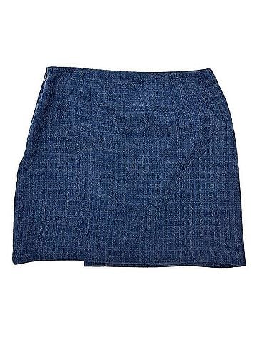 Ann Taylor LOFT Navy Tweed Mini Skirt Faux Wrap Casual Skirt (view 2)