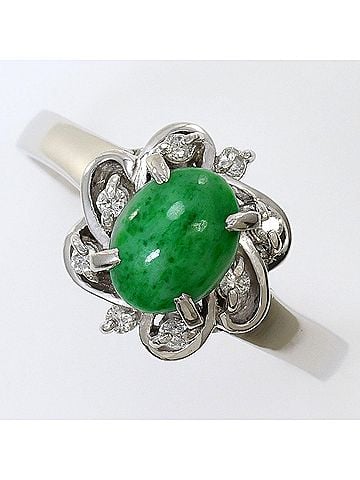 Unbranded PT900 Platinum Ring, 1 piece, Jadeite and Diamond 0.10ct, Total Weight 4.7g, Jewelry (view 1)