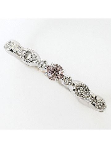 Unbranded 18K (18-karat white gold) ring, 1 pink diamond (0.07ct), 0.03ct diamond, total weight 1.9g, jewelry. (view 1)