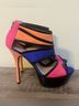 Biondini Color Block Orange Blue Pink Heels Size 7 - photo 4