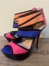 Biondini Color Block Orange Blue Pink Heels Size 7 - photo 9