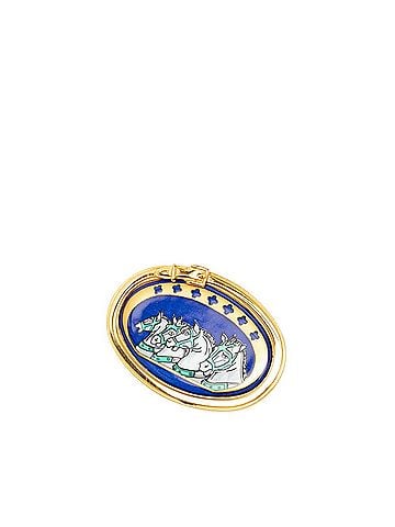 Hermès Hermes enamel horse brooch, gold and blue plated, for women. (view 1)