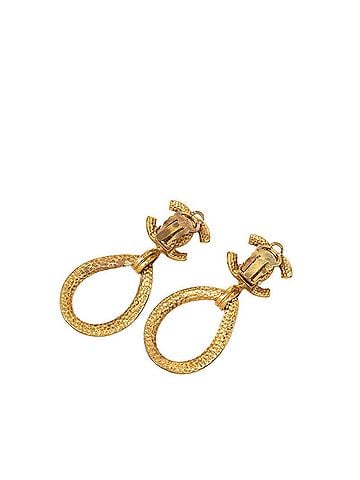 Chanel Chanel Coco Mark Vintage Teardrop Earrings, 96P Stamp, Gold Plated, Women's CHANEL (view 2)