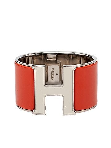 Hermès Hermes Clic Clac XL GM Enamel Bracelet Bangle Silver Orange White Metal Women's HERMES (view 1)