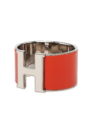 Hermès Hermes Clic Clac XL GM Enamel Bracelet Bangle Silver Orange White Metal Women's HERMES (view 2)