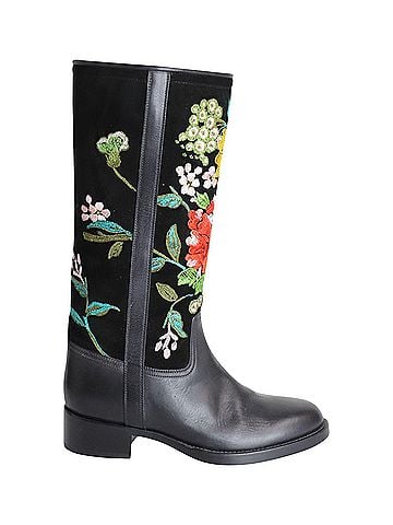 ETRO Etro Floral Embroidered Knee-high Boots in Black Leather and Suede (view 1)