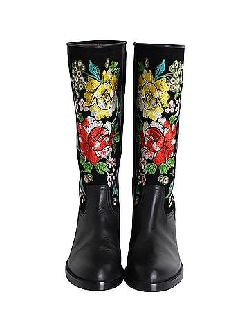 ETRO Etro Floral Embroidered Knee-high Boots in Black Leather and Suede (view 2)