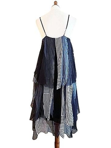 Jason Wu Collage Stripe Silk Tiered MIDI Dress Casual Dress (view 2)