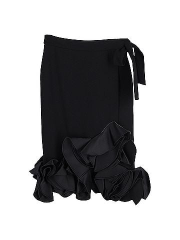 Victoria Beckham Victoria Beckham Ruffled Hem Midi Skirt in Black Wool (view 1)