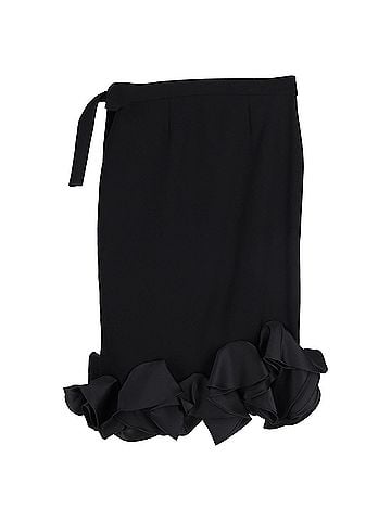 Victoria Beckham Victoria Beckham Ruffled Hem Midi Skirt in Black Wool (view 2)