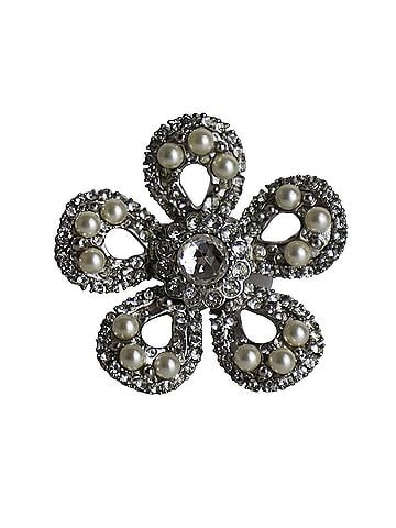 Miu Miu Miu Miu Crystal Flower with Faux Pearls Statement Ring in Silver-plated Metal (view 1)