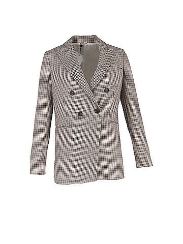 Brunello Cucinelli Brunello Cucinelli Houndstooth Double-Breasted Blazer in Beige Wool (view 1)