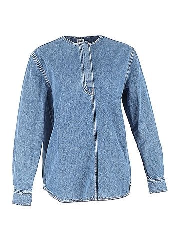 Totême Totême Collarless Blouse in Blue Denim (view 1)