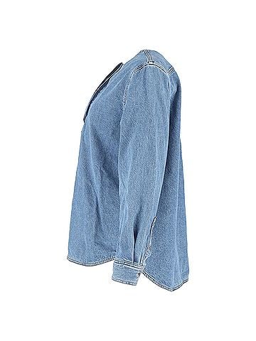 Totême Totême Collarless Blouse in Blue Denim (view 2)