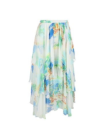 Céline Celine Printed Layered Midi Skirt in Multicolor Silk (view 1)
