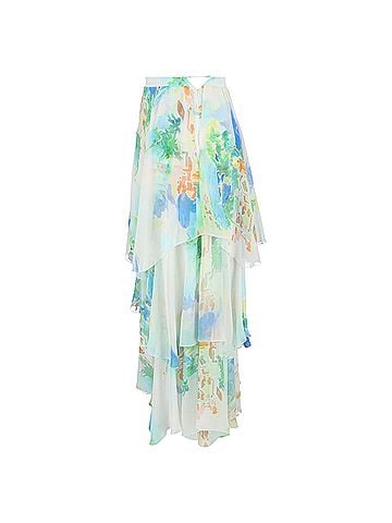 Céline Celine Printed Layered Midi Skirt in Multicolor Silk (view 2)