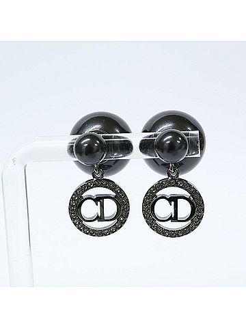 Christian Dior Christian Dior DIOR Tribales Metal Resin Pearl Crystal Earrings, Black, Women's (view 1)