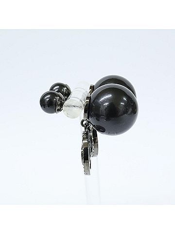 Christian Dior Christian Dior DIOR Tribales Metal Resin Pearl Crystal Earrings, Black, Women's (view 2)