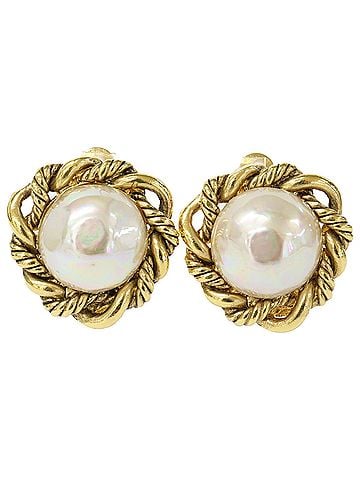 Chanel CHANEL 1984 Pearl Round Earrings, Yellow Gold, Pearl, Women's (view 1)