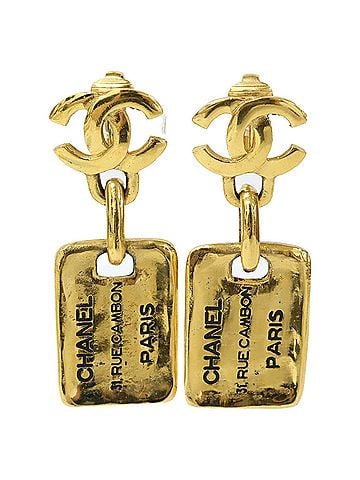 Chanel CHANEL Coco Mark Cambon Plate Earrings, Yellow Gold, Women's (view 1)