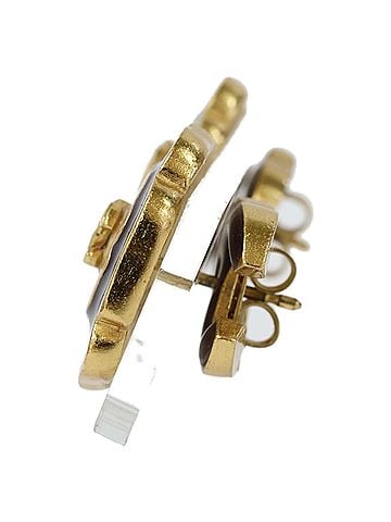 Chanel CHANEL 03P Camellia Coco Mark Earrings, Yellow Gold, Black, White, Women's (view 2)