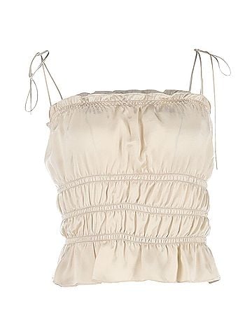 Reformation Reformation Viviana Ruffled Smocked Camisole Top in Ivory Silk (view 1)