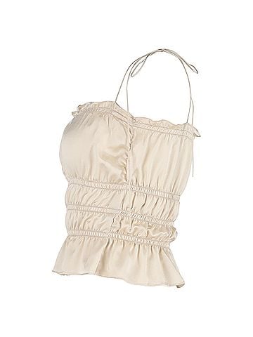 Reformation Reformation Viviana Ruffled Smocked Camisole Top in Ivory Silk (view 2)