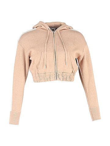 Sandro Sandro Zip-Up Hooded Cropped Sweater in Beige Cotton (view 1)