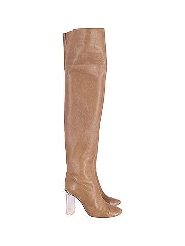 Chloé Chloe Clear Heel Over-The-Knee Boots in Tan Leather (view 1)