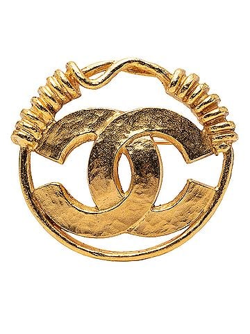 Chanel Gold Plated CC Spring Round Brooch (view 1)