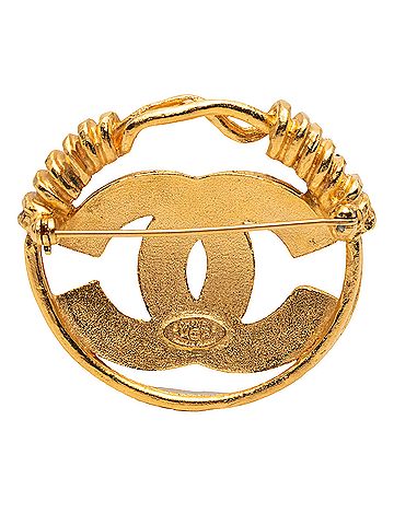Chanel Gold Plated CC Spring Round Brooch (view 2)