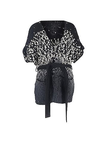 Stella McCartney Stella Mccartney Knitted Belted Cardigan in Black and Grey Wool (view 1)