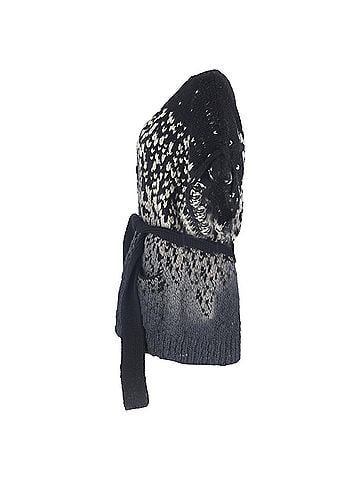 Stella McCartney Stella Mccartney Knitted Belted Cardigan in Black and Grey Wool (view 2)