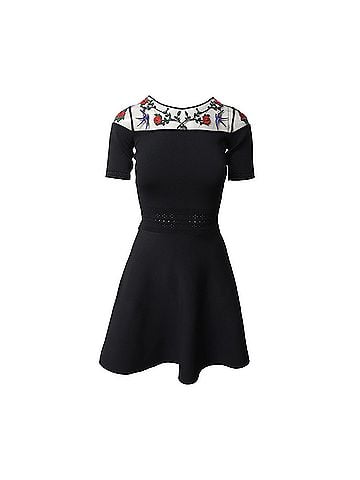 Sandro Sandro Paris Rose Appliqued Mini Dress in Black Viscose (view 1)