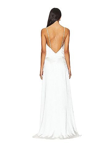 Elliatt White Satin Cowl-Neck Maxi Gown with High Slit Cocktail Dress (view 2)