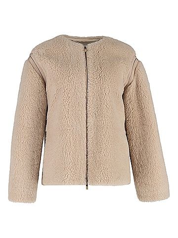 Max Mara Max Mara Panno Grosgrain-Trimmed Jacket in Beige Wool (view 1)
