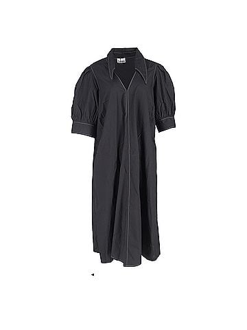 Ganni Ganni V-Neck Puff-Sleeved Poplin Maxi Dress in Black Cotton (view 1)