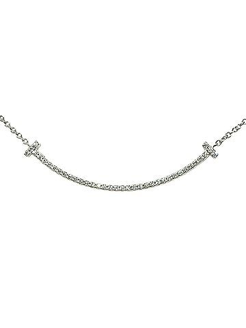 Tiffany & Co. Tiffany &amp; Co. T Smile Small Necklace with Diamonds, 18K White Gold, 2.3g, Women's (view 1)