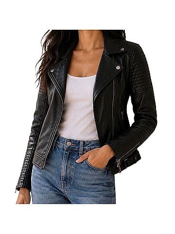 Topshop Moto Quilted Biker Leather Jacket (view 1)