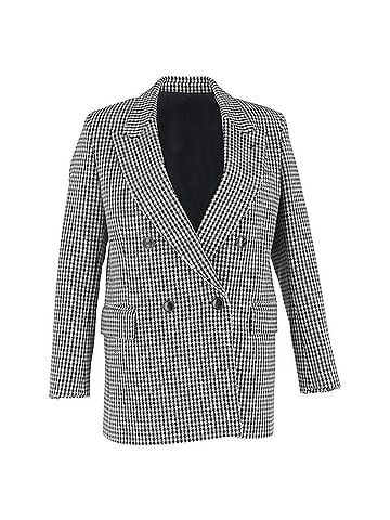 AMI Ami Houndstooth-Print Double-Breasted Blazer in Black and White Wool (view 1)