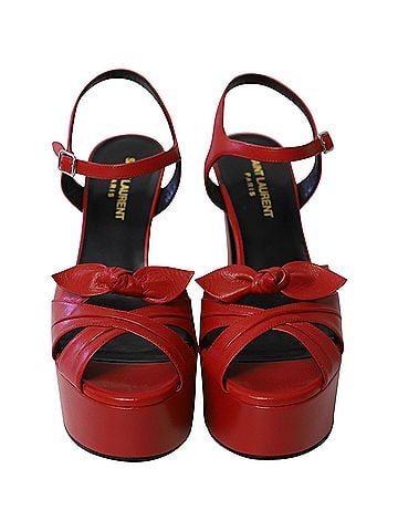 Saint Laurent Saint Laurent Candy Bow Platform Sandals in Red Leather (view 2)