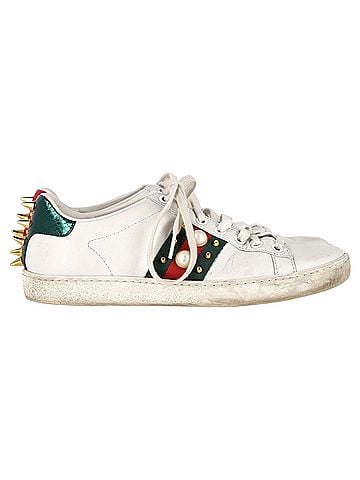 Gucci Gucci New Ace With Faux Pearl Embellished Sneakers in White Leather (view 1)