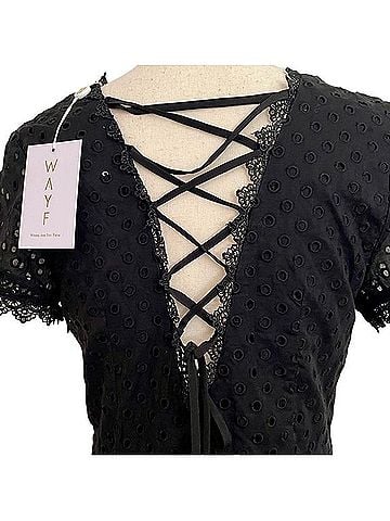 WAYF Black Lace Eyelet A-Line Dress Casual Dress (view 2)