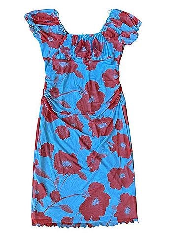Anthropologie Maeve Puff-Sleeve Square-Neck Mesh Midi Casual Dress (view 2)