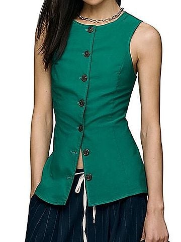 Anthropologie Maeve Kelly Green Button Up Vest Tank Top (view 1)