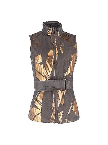 Escada Escada Metallic-Print Quilted Down Vest in Brown Polyamide (view 1)