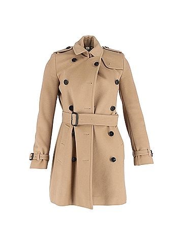Burberry Burberry Double-Breasted Belted Peacoat in Brown Wool (view 1)
