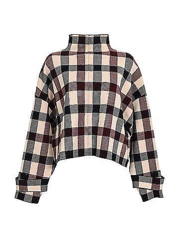 Victoria Beckham Victoria Victoria Beckham Cropped Plaid Funnel-Neck Jacquard Sweater in Multicolor Viscose (view 1)