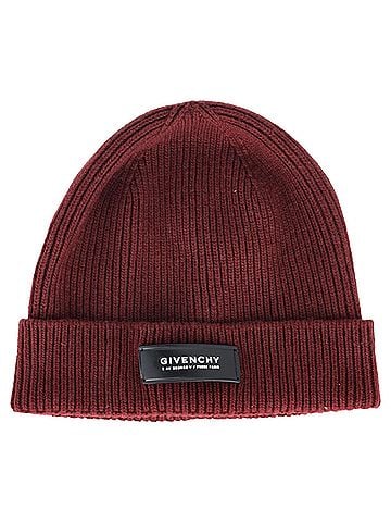 Givenchy Givenchy Appliquéd Ribbed Beanie in Burgundy Wool (view 1)