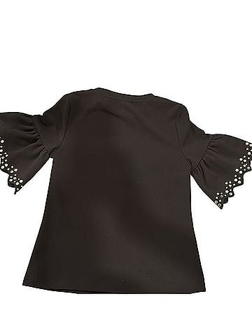 Gracia Black Top With Gold Mirror Sleeve Detail T-Shirt (view 2)